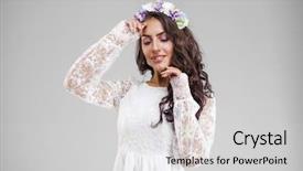  Presentation with arabic woman - PPT layouts featuring close up face young arabic woman in white sexy dress isolated on gray background background and a light gray colored foreground