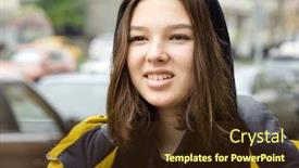  Presentation with happy life - Presentation design featuring close-up face of a happy teenager girl in a jacket with a hood outdoors in autumn real people every day life background and a wine colored foreground