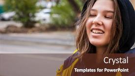  Presentation with happy life - PPT layouts enhanced with close-up face of a happy teenager girl in a jacket with a hood outdoors in autumn real people every day life background and a tawny brown colored foreground