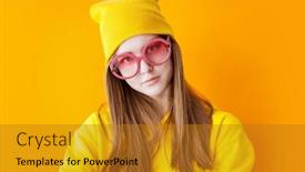  Presentation with teen girl - Presentation design featuring close-up-fashion-portrait background and a gold colored foreground