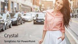  Presentation with 60s - Theme consisting of close-up fashion woman portrait background and a light gray colored foreground