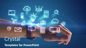  Presentation with smartwatch - PPT theme consisting of close-up-female-hand background and a  colored foreground