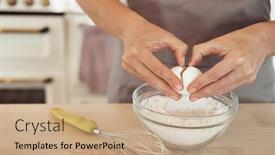  Presentation with egg - Slide set with close-up-female-hands-breaking background and a coral colored foreground