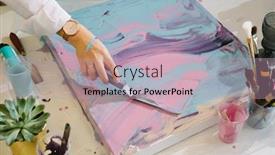  Presentation with fluid - Presentation with close-up female hands creates a picture with acrylics art process of paitting art-fluid background and a coral colored foreground