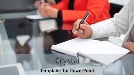  Presentation with writing pen - Presentation consisting of close-up-female-hands background and a light gray colored foreground