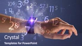  Presentation with people hold hand around globe - Colorful slide set enhanced with close up female naked hand backdrop and a  colored foreground