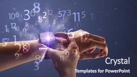  Presentation with people hold hand around globe - Cool new slide deck with close up female naked hand backdrop and a  colored foreground