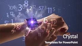  Presentation with people hold hand around globe - Cool new theme with close up female naked hand backdrop and a  colored foreground