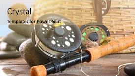  Presentation with fly - Amazing theme having close-up fly fishing rod backdrop and a coral colored foreground