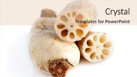  Presentation with root - Presentation with close up fresh lotus root background and a lemonade colored foreground