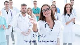  Presentation with friendly - PPT layouts consisting of close-up-friendly-woman-doctor background and a sky blue colored foreground