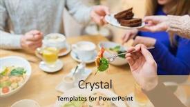  Presentation with dinner - Audience pleasing presentation design consisting of close up friends having dinner backdrop and a lemonade colored foreground