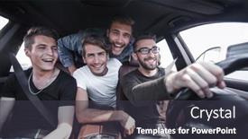  Presentation with travel friends - Amazing slide set having close-up-funny-friends-travel backdrop and a dark gray colored foreground