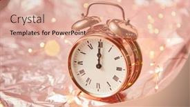  Presentation with space time - Presentation consisting of close-up-golden-painted-alarm background and a coral colored foreground