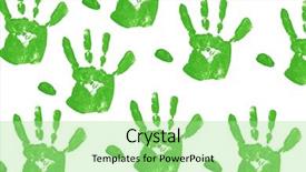  Presentation with handprints - Slides consisting of close up green child handprints on white background and a mint green colored foreground