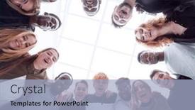  Presentation with close up of young girls - Beautiful presentation featuring close-up-group-of-cheerful backdrop and a light blue colored foreground