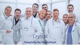  Presentation with group - PPT theme with close-up-group-of-doctors background and a light blue colored foreground