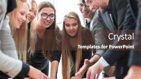  Presentation with passion - Audience pleasing slide set consisting of close-up-group-of-employees backdrop and a tawny brown colored foreground