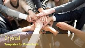  Presentation with young business people - Slide deck consisting of close-up-group-of-young background and a coral colored foreground