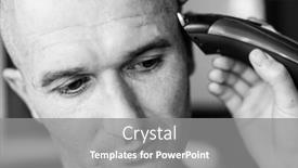  Presentation with shaving - Presentation theme with close-up-hairdresser-shaving-head background and a gray colored foreground