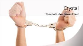  Presentation with hand handcuffs - Audience pleasing theme consisting of close-up hand holding handcuffs backdrop and a white colored foreground