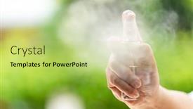  Presentation with disinfection - Amazing PPT layouts having close-up-hand-push backdrop and a mint green colored foreground