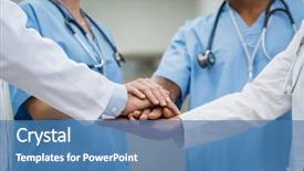  Presentation with team group - Beautiful slide set featuring close up hands of medical backdrop and a teal colored foreground