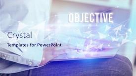  Presentation with objective - Presentation theme with close-up-hands-using-tablet background and a sky blue colored foreground