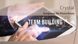  Presentation with modern building - Beautiful theme featuring close-up-hands-using-tablet backdrop and a soft green colored foreground