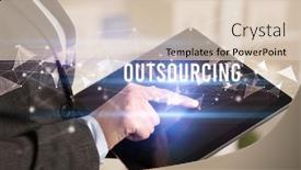  Presentation with business outsourcing - Colorful slide deck enhanced with close-up-hands-using-tablet backdrop and a lemonade colored foreground