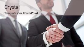  Presentation with business and politics handshake - Amazing PPT theme having close up handshake business partners backdrop and a  colored foreground