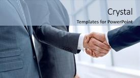  Presentation with partners - Slide set featuring close up handshake business partners background and a light blue colored foreground