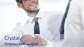  Presentation with blue and orange business people - Theme with close up handshake business people background and a sky blue colored foreground