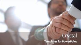  Presentation with business people moving gear - Cool new slide set with close up handshake business people backdrop and a  colored foreground