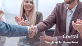  Presentation with negotiating - Cool new PPT layouts with close-up-handshake-business-people backdrop and a dark gray colored foreground