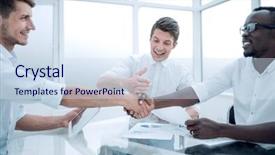  Presentation with international business - Slides enhanced with close up handshake of international background and a sky blue colored foreground