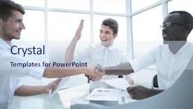  Presentation with international business - Cool new slides with close up handshake of international backdrop and a sky blue colored foreground