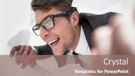  Presentation with man looking up happy - Amazing slide set having close-up-happy-businessman-looking backdrop and a coral colored foreground