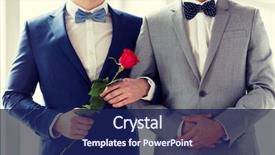  Presentation with hands holding - Slide set having close up happy male gay couple holding hands background and a navy blue colored foreground