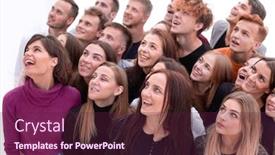  Presentation with people - Cool new PPT theme with close-up-happy-young-people backdrop and a tawny brown colored foreground