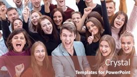  Presentation with people - Presentation theme featuring close-up-happy-young-people background and a red colored foreground