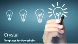  Presentation with light bulb - Colorful PPT layouts enhanced with close-up-human-hand-drawing backdrop and a ocean colored foreground
