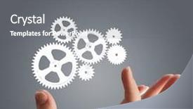  Presentation with mechanism - PPT layouts having close up human hand pointing at gears mechanism background and a gray colored foreground
