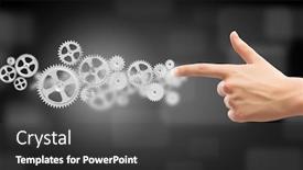  Presentation with mechanism - Amazing theme having close up human hand pointing at gears mechanism backdrop and a dark gray colored foreground