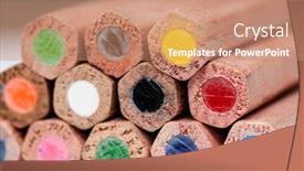  Presentation with crayon - Audience pleasing slide set consisting of close up image of crayon pencils background image of colored pencils backdrop and a coral colored foreground
