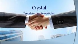  Presentation with hand shake - Theme enhanced with close up image of hand shake against skyscrapers background and a sky blue colored foreground