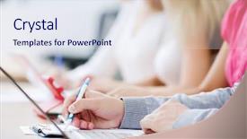  Presentation with young people in the club - Presentation theme consisting of close up image of young background and a sky blue colored foreground