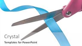  Presentation with ribbon cutting - Colorful presentation design enhanced with close-up-image backdrop and a white colored foreground
