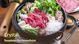  Presentation with beef - Cool new slide deck with close-up in a pot backdrop and a tawny brown colored foreground