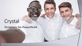  Presentation with business team join hands white - PPT layouts having close up international business team background and a sky blue colored foreground